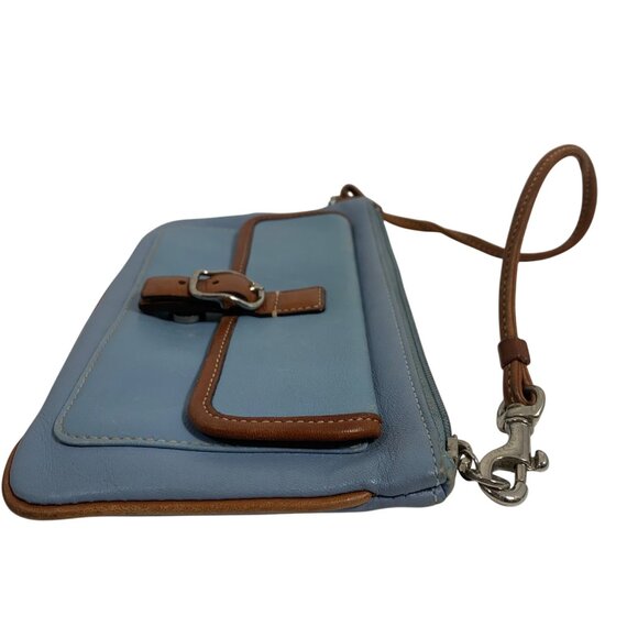 VTG Coach Hamptons Blue British Tan Leather Spectator Pocket Wristlet Wallet '04 - Picture 10 of 15